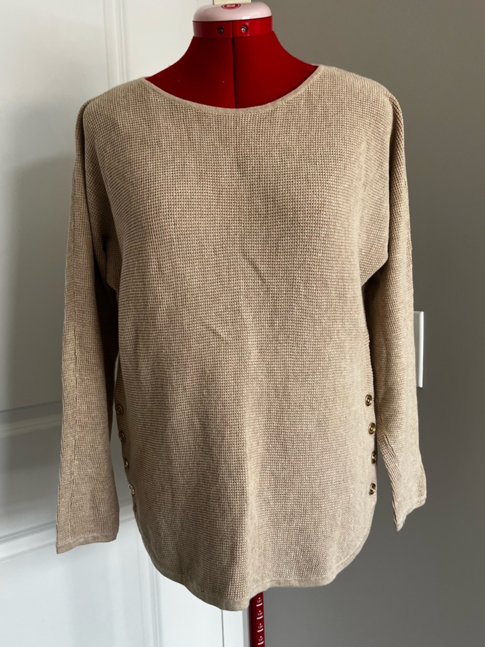 Michael Kors Beige Knit Sweater with Side Buttons